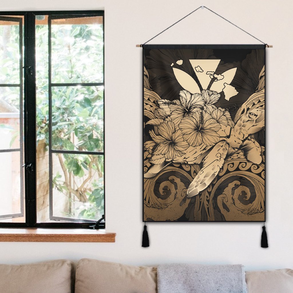Hawaii Turtle Wave Polynesian Hanging Poster - Hey Style Gold - AH - Polynesian Pride