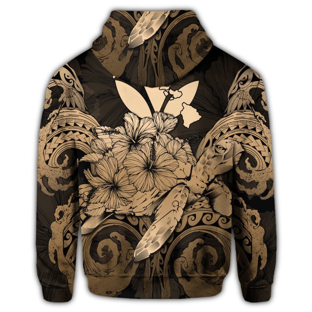 Hawaii Turtle Wave Polynesian Zip Hoodie Hey Style Gold - Polynesian Pride