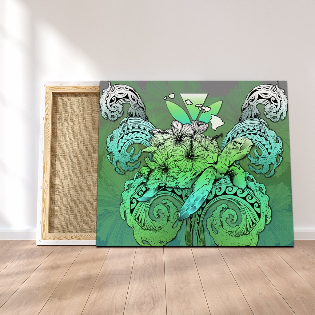 Hawaii Turtle Wave Polynesian Canvas - Hey Style Green - AH Canvas Poly-cotton - Polynesian Pride