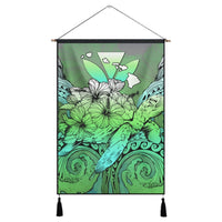 Hawaii Turtle Wave Polynesian Hanging Poster - Hey Style Green - AH Hanging Poster Cotton And Linen - Polynesian Pride