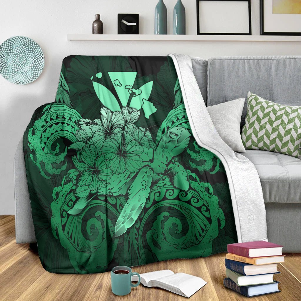 Hawaii Turtle Wave Polynesian Premium Blankets - Hey Style Green Pastel - AH - Polynesian Pride