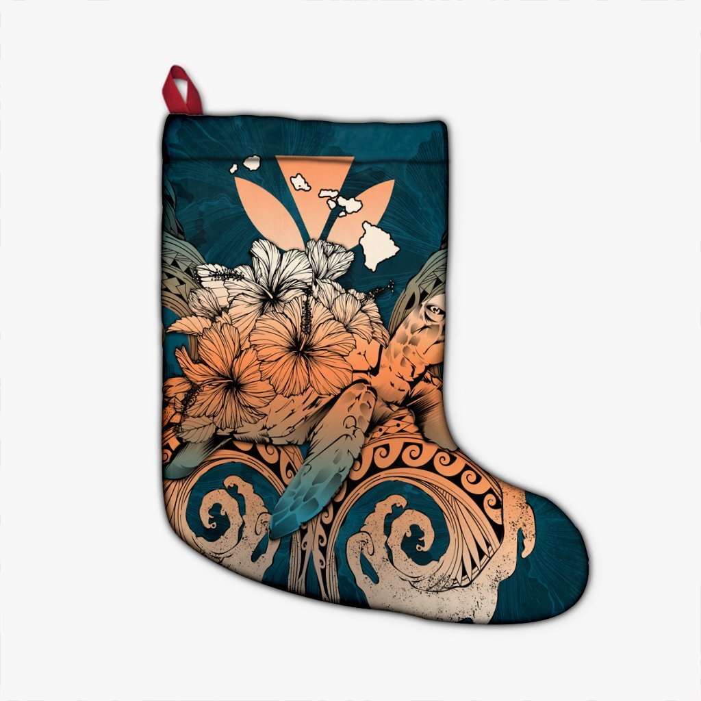 Hawaii Turtle Wave Polynesian Christmas Stocking - Hey Style Orange - AH Christmas Stocking 26 X 42 cm Black - Polynesian Pride