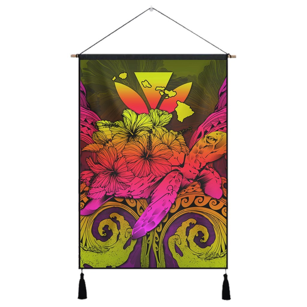 Hawaii Turtle Wave Polynesian Hanging Poster - Hey Style Pinky - AH Hanging Poster Cotton And Linen - Polynesian Pride