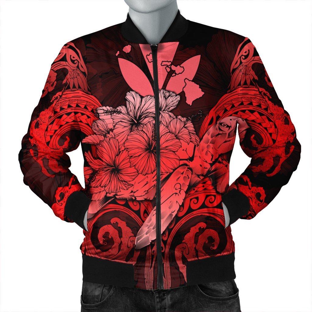 Hawaii Turtle Wave Polynesian Bomber Jacket - Hey Style Red - AH Black Unisex - Polynesian Pride