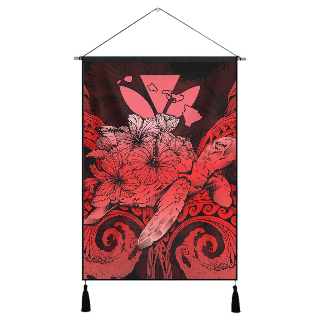Hawaii Turtle Wave Polynesian Hanging Poster - Hey Style Red - AH Hanging Poster Cotton And Linen - Polynesian Pride