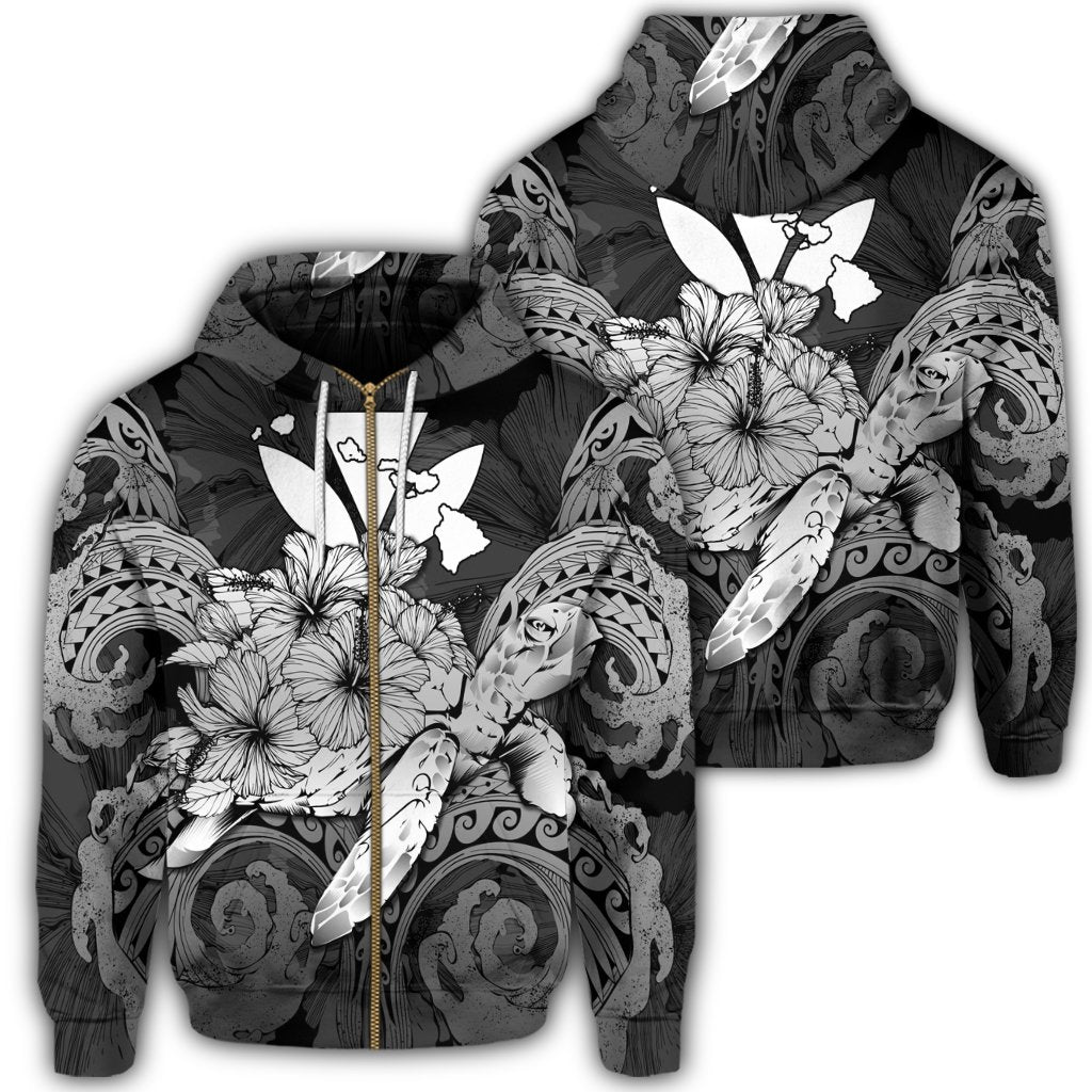 Hawaii Turtle Wave Polynesian Zip Hoodie Hey Style White Unisex Art - Polynesian Pride