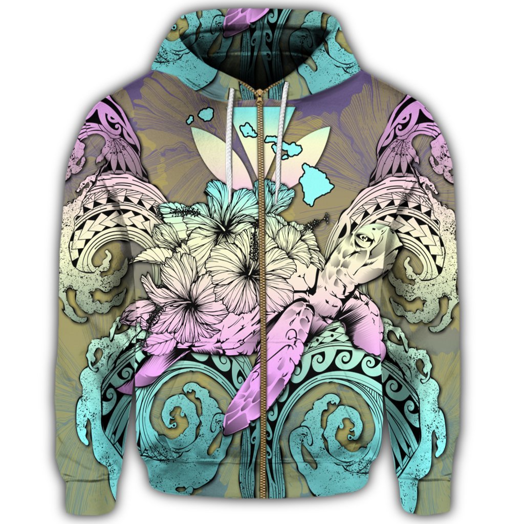 Hawaii Turtle Wave Polynesian Zip Hoodie Hey Style Yellow - Polynesian Pride