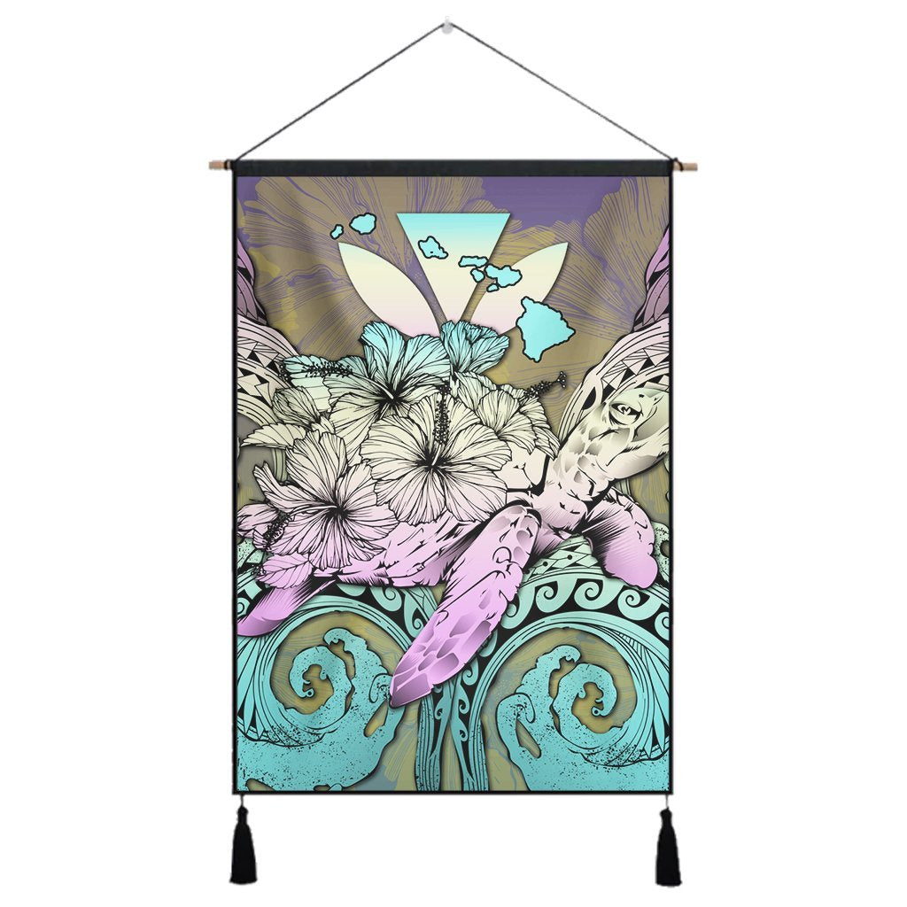 Hawaii Turtle Wave Polynesian Hanging Poster - Hey Style Yellow - AH Hanging Poster Cotton And Linen - Polynesian Pride