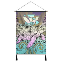 Hawaii Turtle Wave Polynesian Hanging Poster - Hey Style Yellow - AH Hanging Poster Cotton And Linen - Polynesian Pride