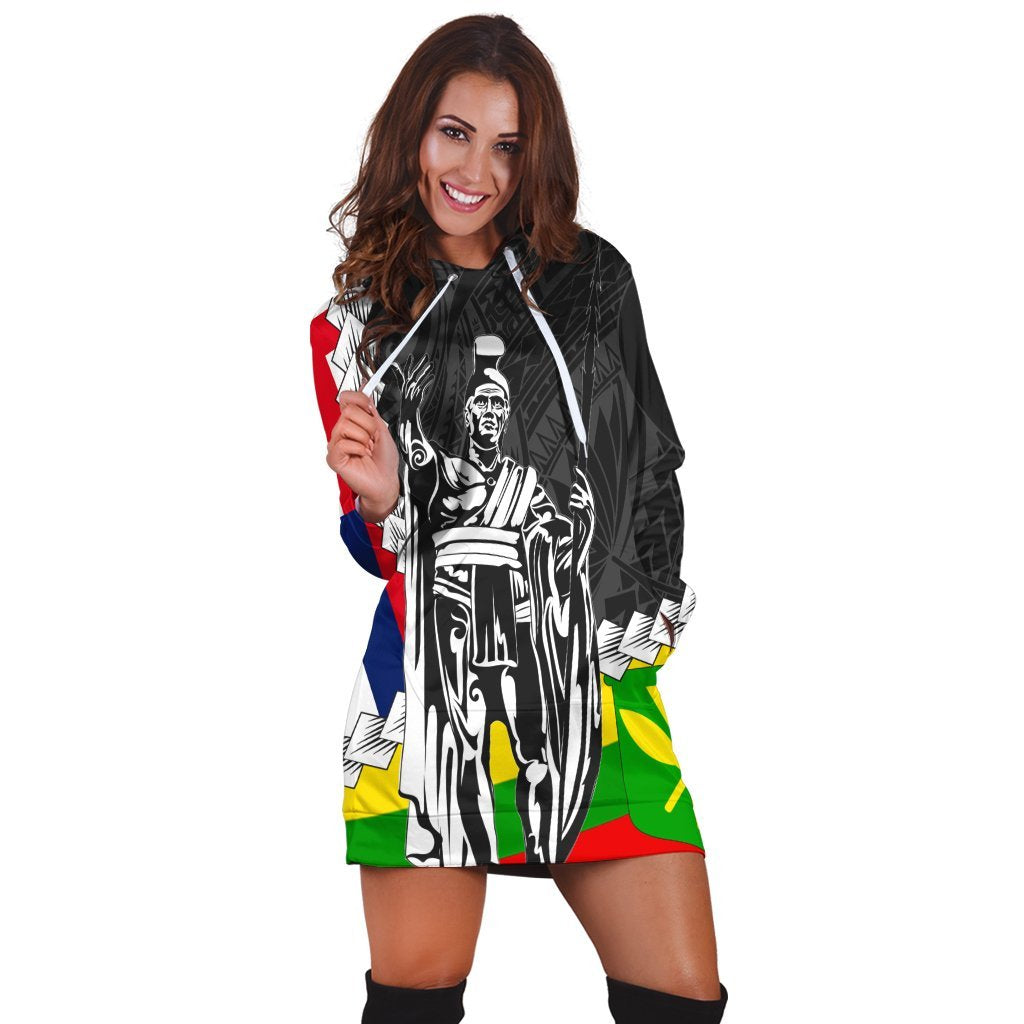Hawaii Two Flag Kanaka Maoli King Polynesian Hoodie Dress - AH - Polynesian Pride