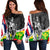 Hawaii Two Flag Kanaka Maoli King Polynesian Women's Off Shoulder Sweater - AH Black - Polynesian Pride