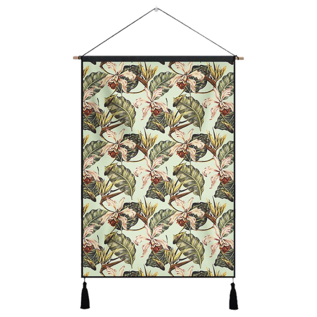 Hawaii Vintage Tropical Jungle Leaves Orchid Bird Hanging Poster - AH- Hanging Poster 43 x 65 cm Cotton And Linen - Polynesian Pride