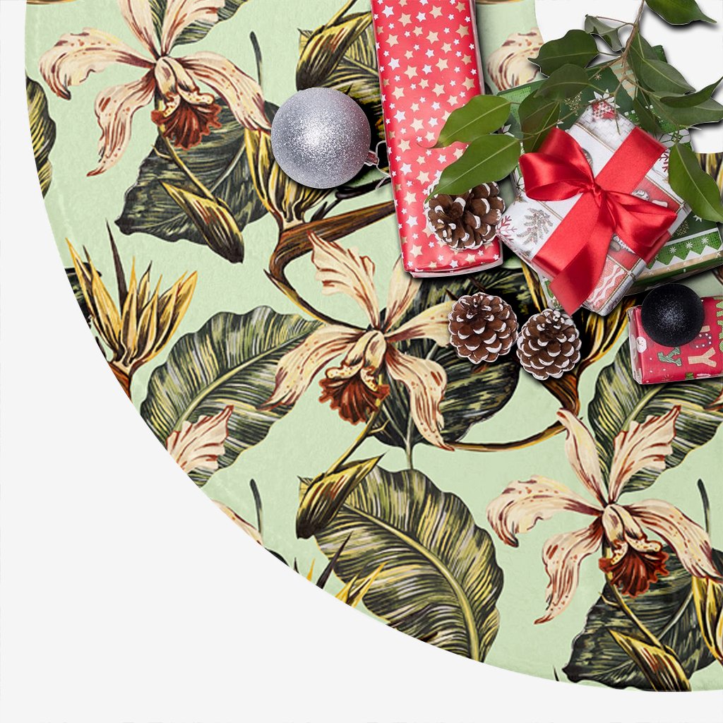 Hawaii Vintage Tropical Jungle Leaves Orchid Bird Tree Skirt - Polynesian Pride