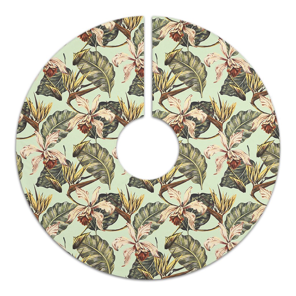 Hawaii Vintage Tropical Jungle Leaves Orchid Bird Tree Skirt - Polynesian Pride