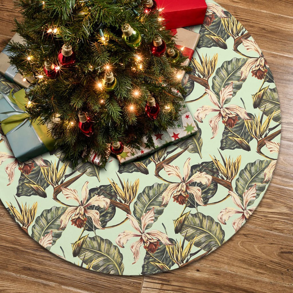 Hawaii Vintage Tropical Jungle Leaves Orchid Bird Tree Skirt - Polynesian Pride