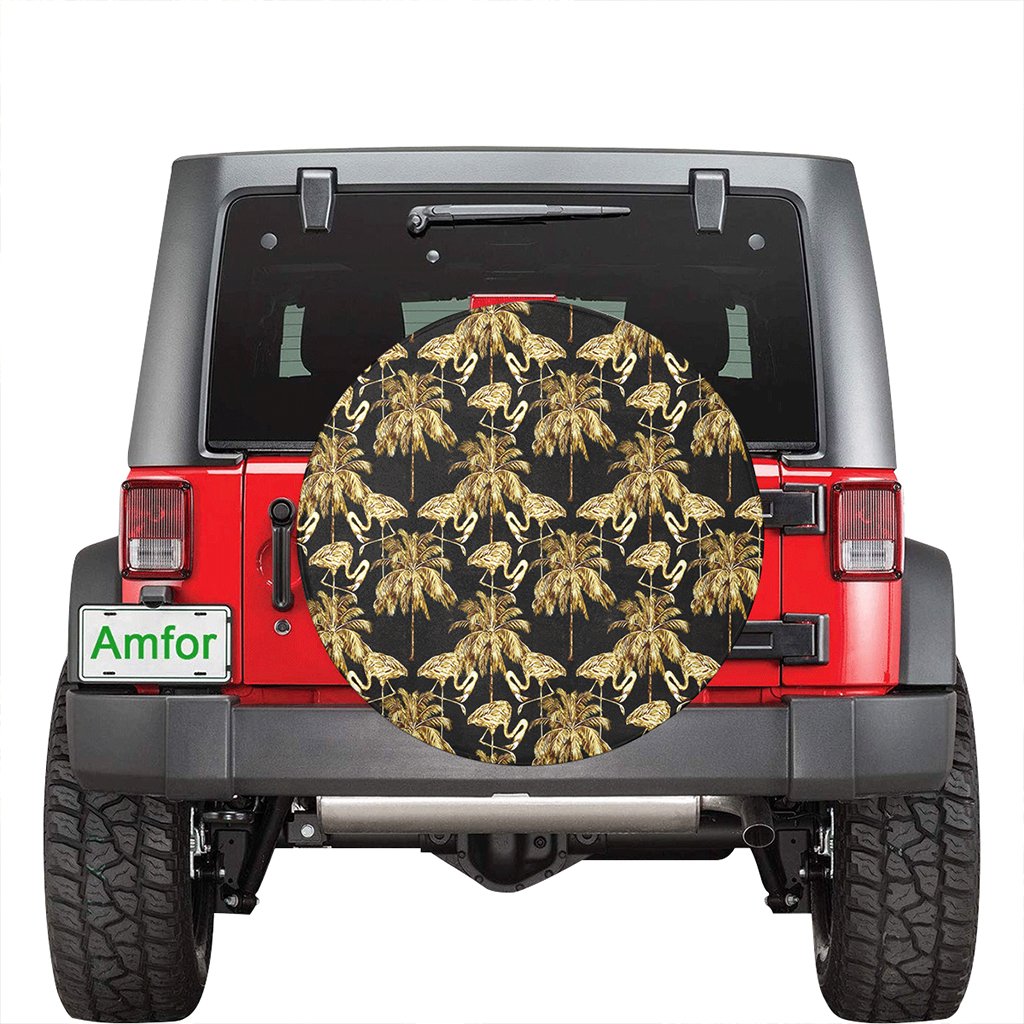 Hawaii Watercolor Flamingos Palm Trees Beautiful Seamless Hawaii Spare Tire Cover - Polynesian Pride