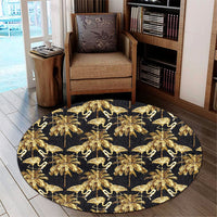 Hawaii Watercolor Flamingos Palm Trees Beautiful Seamless Round Carpet - AH Round Carpet Luxurious Plush - Polynesian Pride