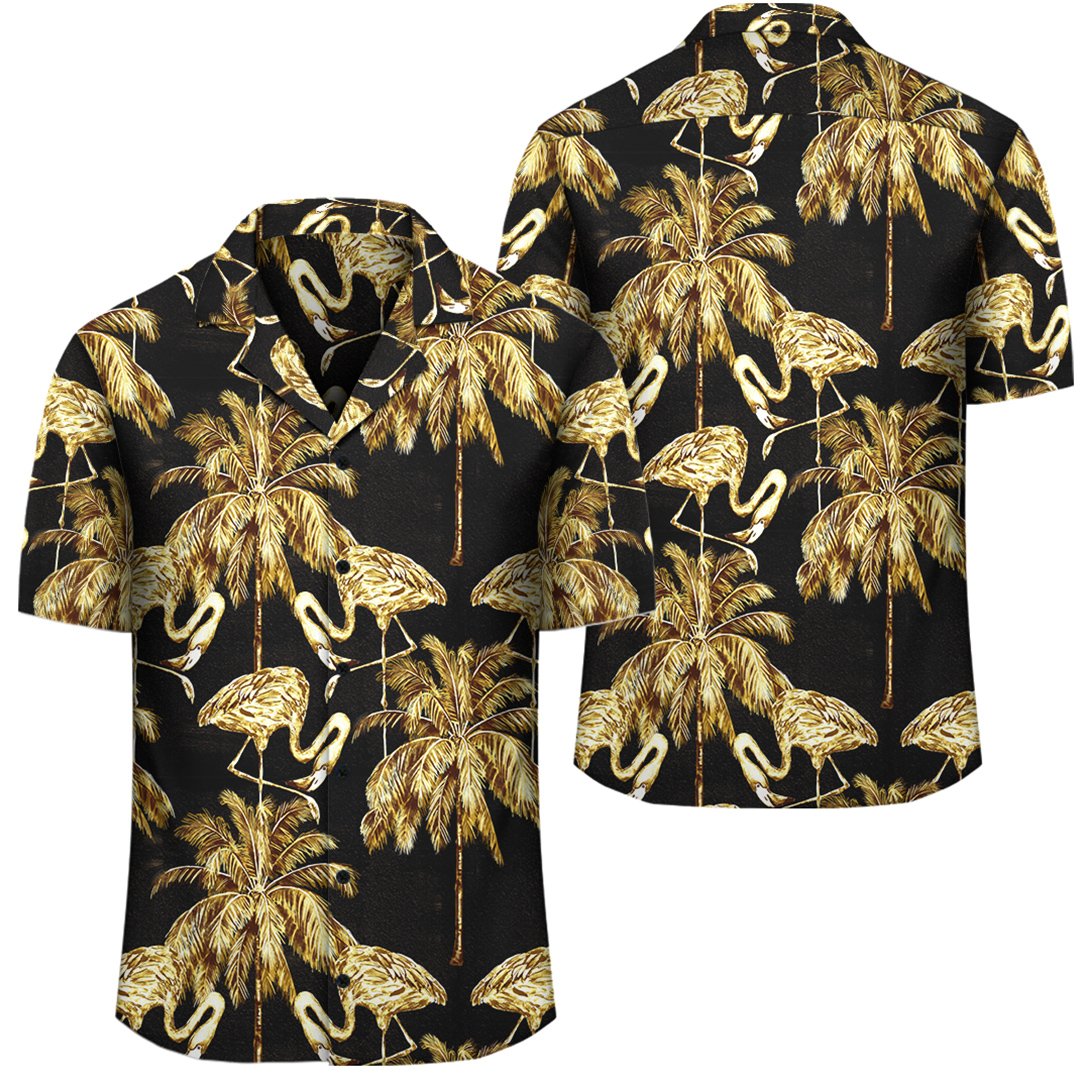 Hawaii Watercolor Flamingos Palm Trees Beautiful Seamless Hawaiian Shirt Unisex Black - Polynesian Pride
