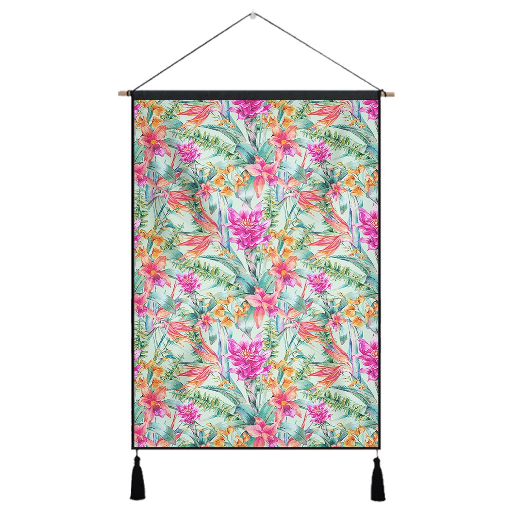 Hawaii Watercolor Vintage Floral Tropical Bird of Paradise Hanging Poster - AH- Hanging Poster 43 x 65 cm Cotton And Linen - Polynesian Pride