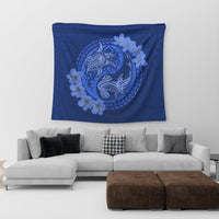 Hawaii Yin Yang Turtle Shark Hibiscus Plumeria Tapestry - Blue - AH - Polynesian Pride