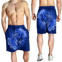 Hawaii Yin Yang Turtle Shark Hibiscus Plumeria Men's Shorts - Blue - AH - Polynesian Pride