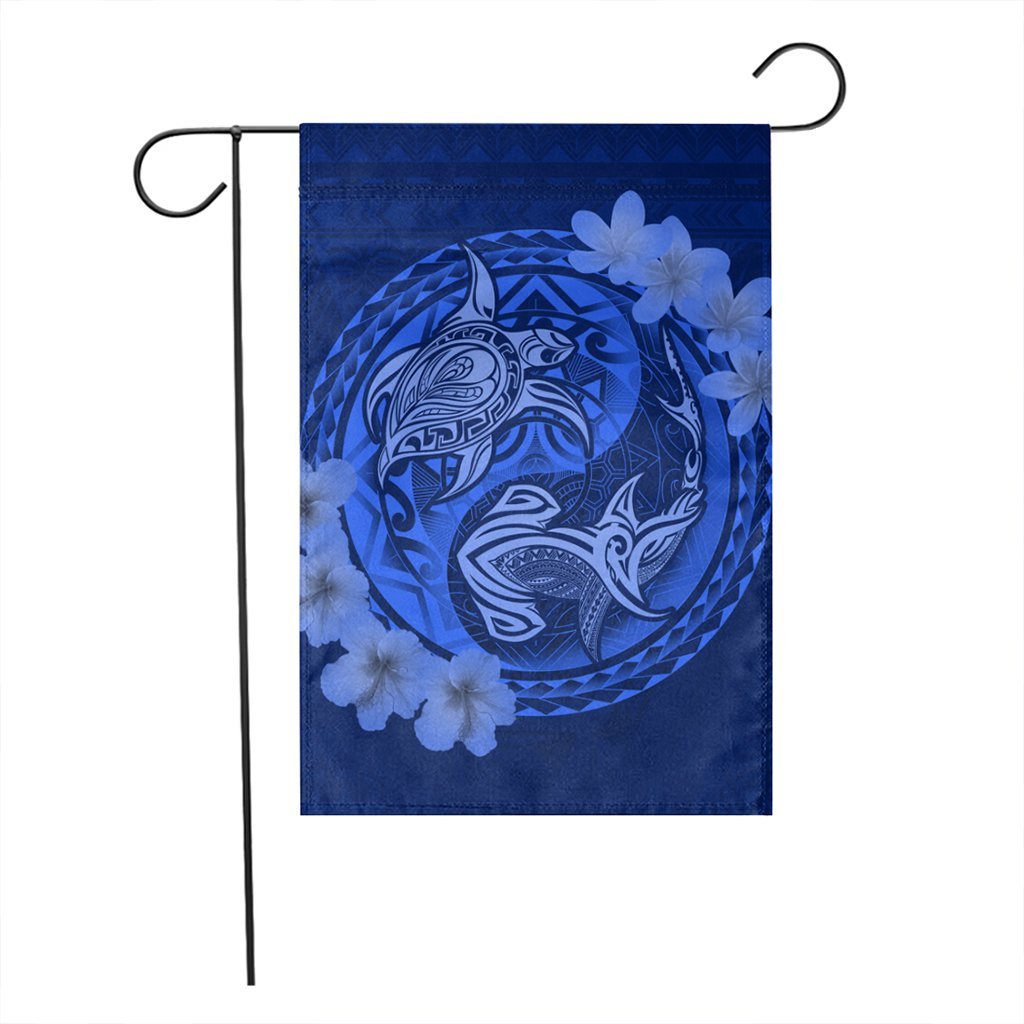 Hawaii Yin Yang Turtle Shark Hibiscus Plumeria Flag - Blue - AH - Polynesian Pride