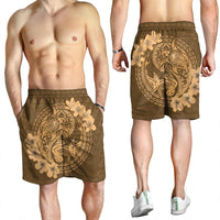Hawaii Yin Yang Turtle Shark Hibiscus Plumeria Men's Shorts - Gold - AH - Polynesian Pride