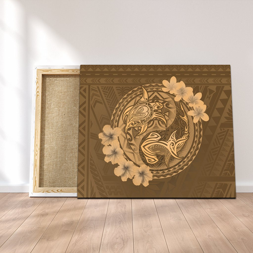 Hawaii Yin Yang Turtle Shark Hibiscus Plumeria Canvas - Gold - AH Canvas Poly-cotton - Polynesian Pride