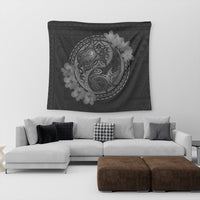 Hawaii Yin Yang Turtle Shark Hibiscus Plumeria Tapestry - Gray - AH - Polynesian Pride