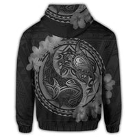 Hawaiian Yin Yang Turtle Shark Hibiscus Plumeria Hoodie Gray - Polynesian Pride
