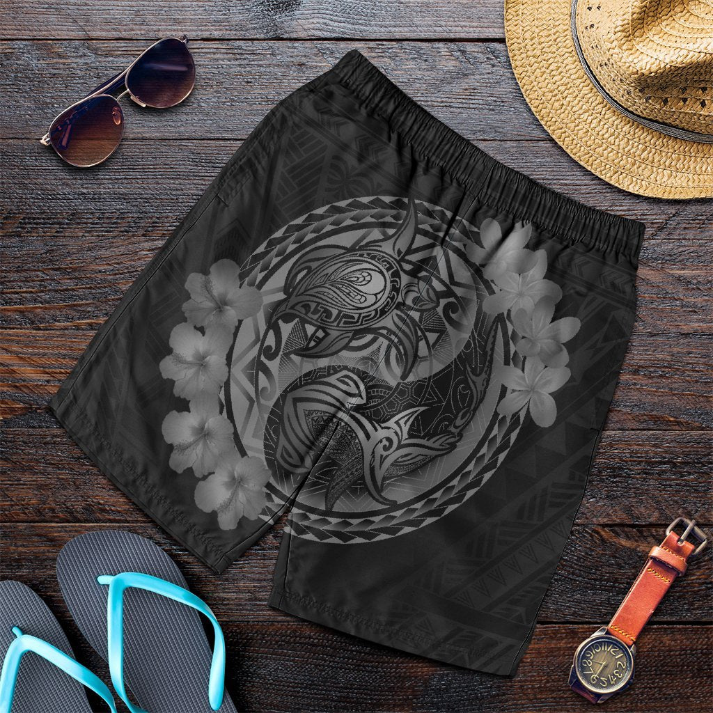 Hawaii Yin Yang Turtle Shark Hibiscus Plumeria Men's Shorts - Gray - AH Art - Polynesian Pride