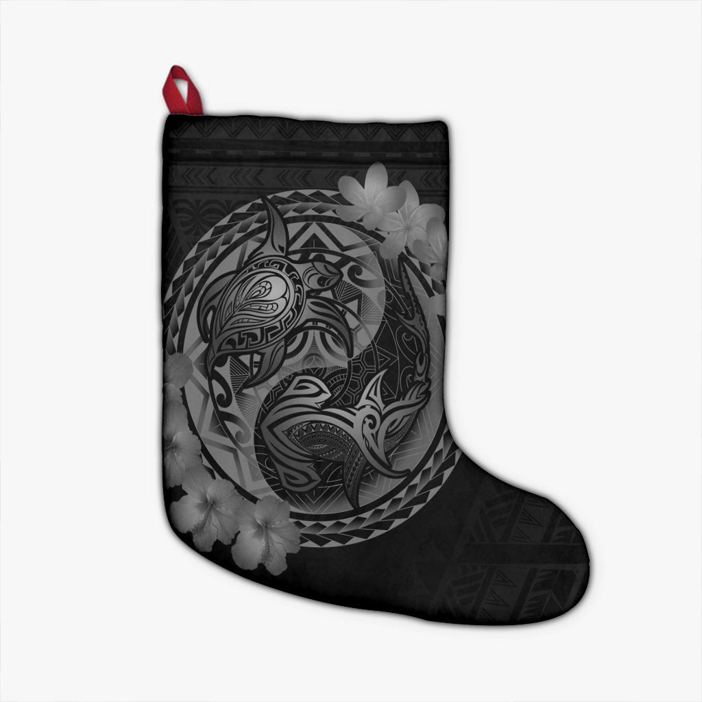 Hawaii Yin Yang Turtle Shark Hibiscus Plumeria Christmas Stocking - Gray - AH Christmas Stocking 26 X 42 cm Black - Polynesian Pride