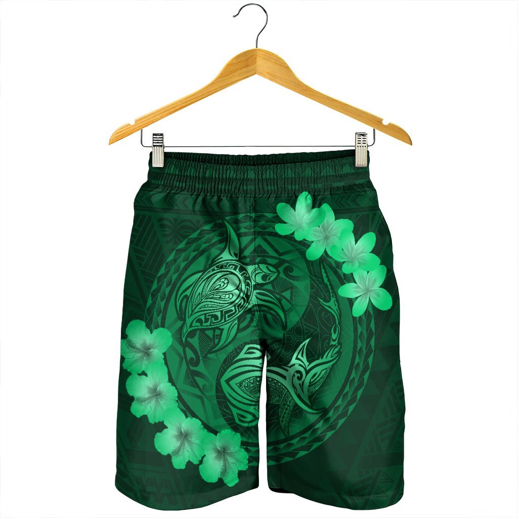 Hawaii Yin Yang Turtle Shark Hibiscus Plumeria Men's Shorts - Green - AH - Polynesian Pride