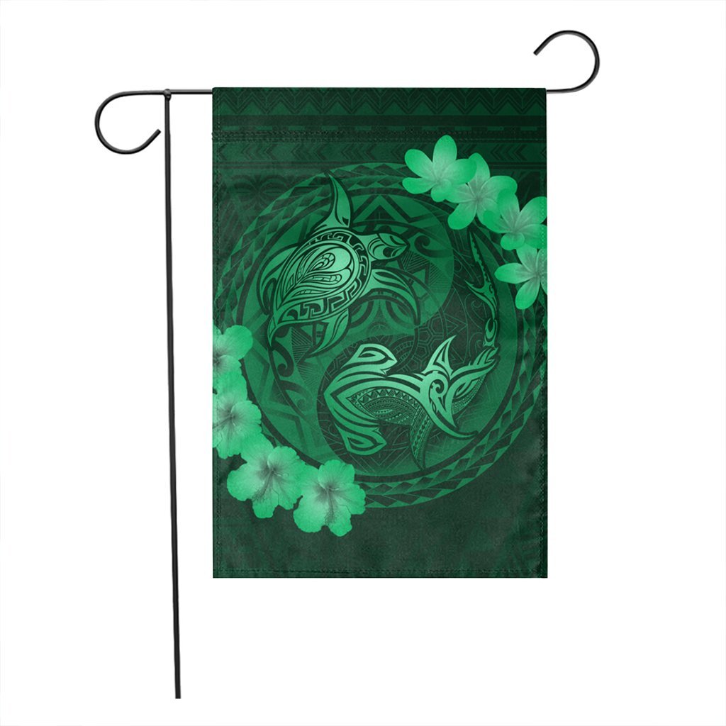 Hawaii Yin Yang Turtle Shark Hibiscus Plumeria Flag - Green - AH - Polynesian Pride