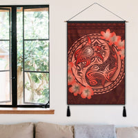 Hawaii Yin Yang Turtle Shark Hibiscus Plumeria Hanging Poster - Orange - AH - Polynesian Pride