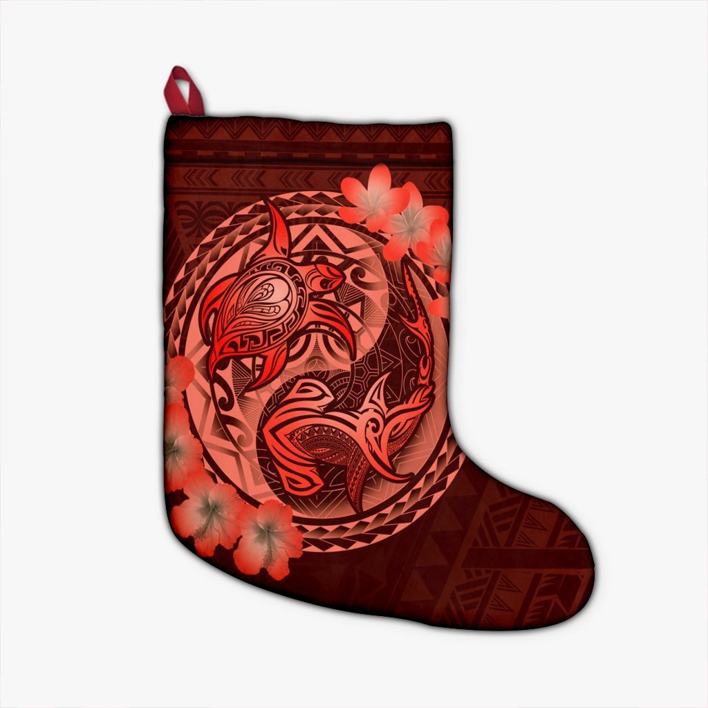 Hawaii Yin Yang Turtle Shark Hibiscus Plumeria Christmas Stocking - Orange - AH Christmas Stocking 26 X 42 cm Black - Polynesian Pride