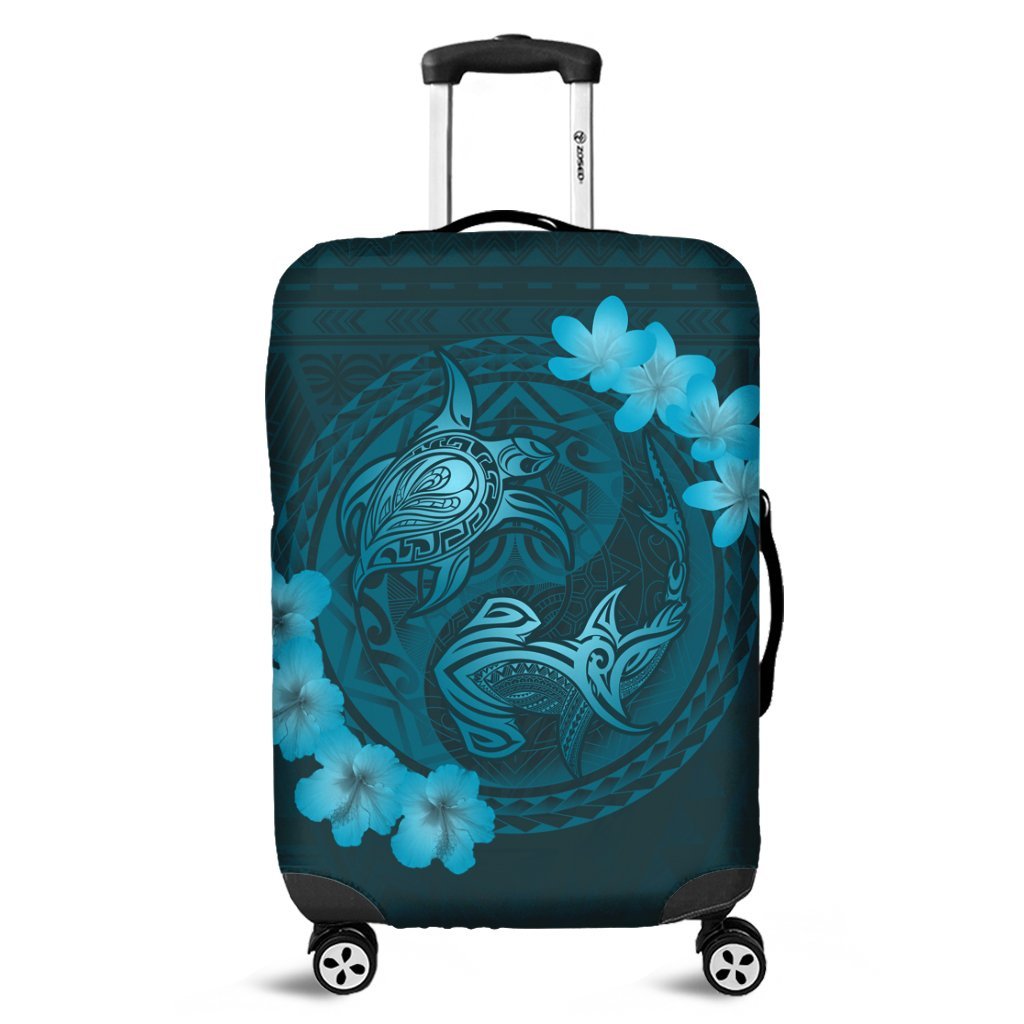 Hawaii Yin Yang Turtle Shark Hibiscus Plumeria Luggage Covers - Pastel - AH Black - Polynesian Pride