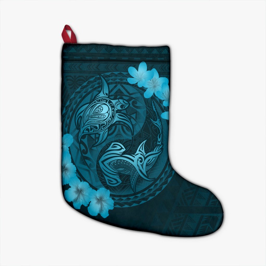 Hawaii Yin Yang Turtle Shark Hibiscus Plumeria Christmas Stocking - Pastel - AH Christmas Stocking 26 X 42 cm Black - Polynesian Pride