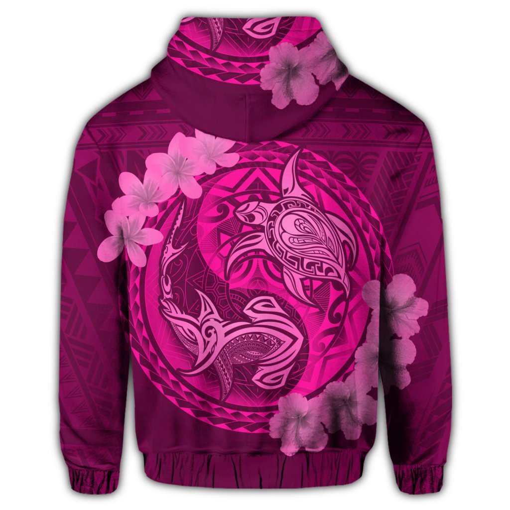 Hawaii Yin Yang Turtle Shark Hibiscus Plumeria Zip Hoodie Pink - Polynesian Pride