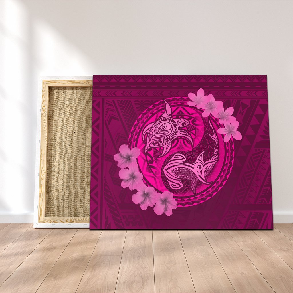 Hawaii Yin Yang Turtle Shark Hibiscus Plumeria Canvas - Pink - AH Canvas Poly-cotton - Polynesian Pride