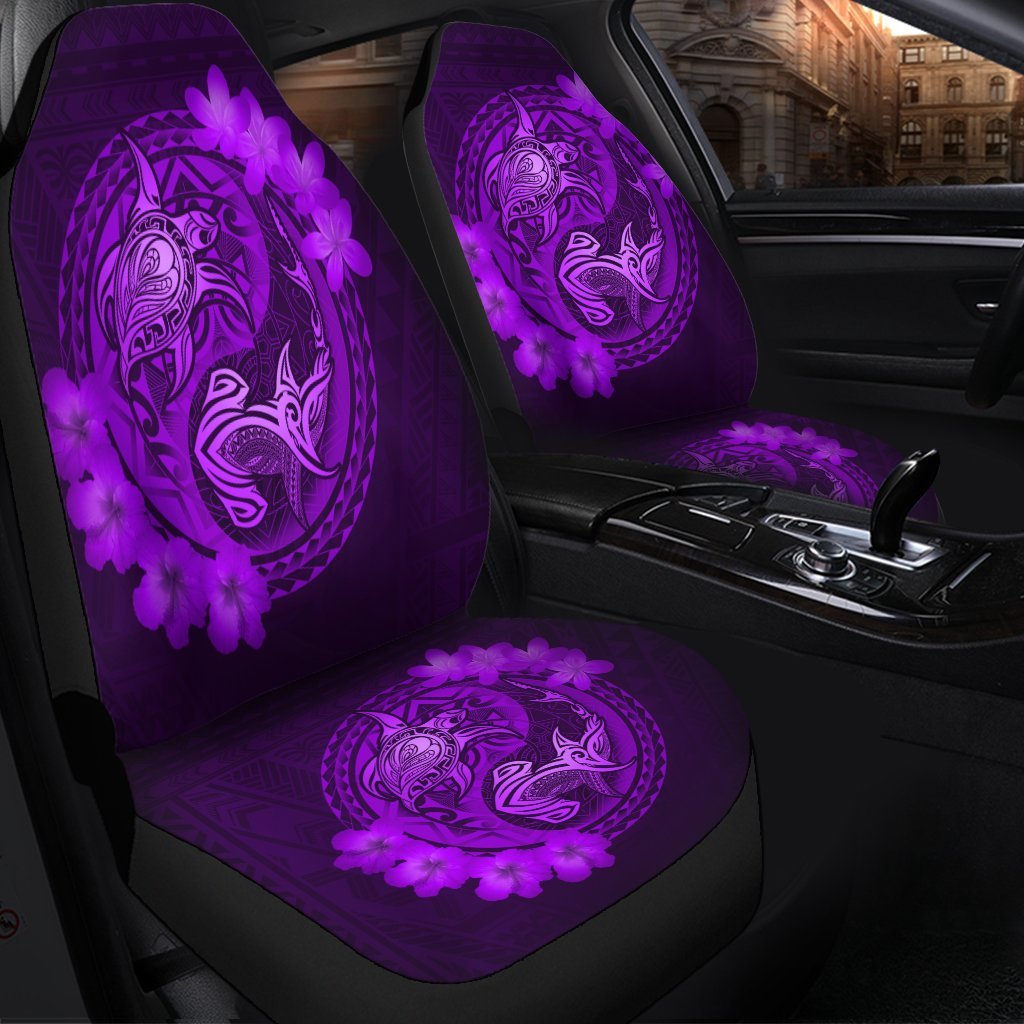 Hawaii Yin Yang Turtle Shark Hibiscus Plumeria Car Seat Covers - Purple - AH - Polynesian Pride