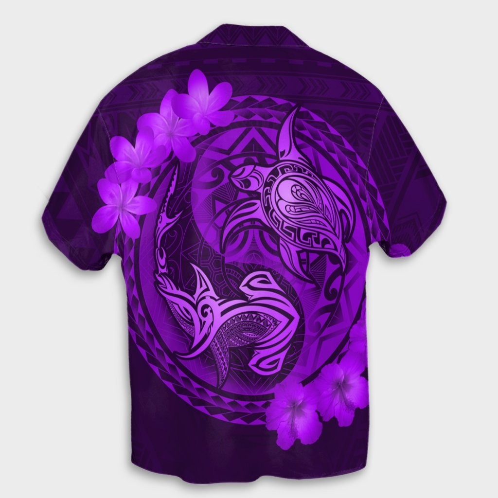 Hawaii Yin Yang Turtle Shark Hibiscus Plumeria Hawaiian Shirt - Purple - AH - Polynesian Pride