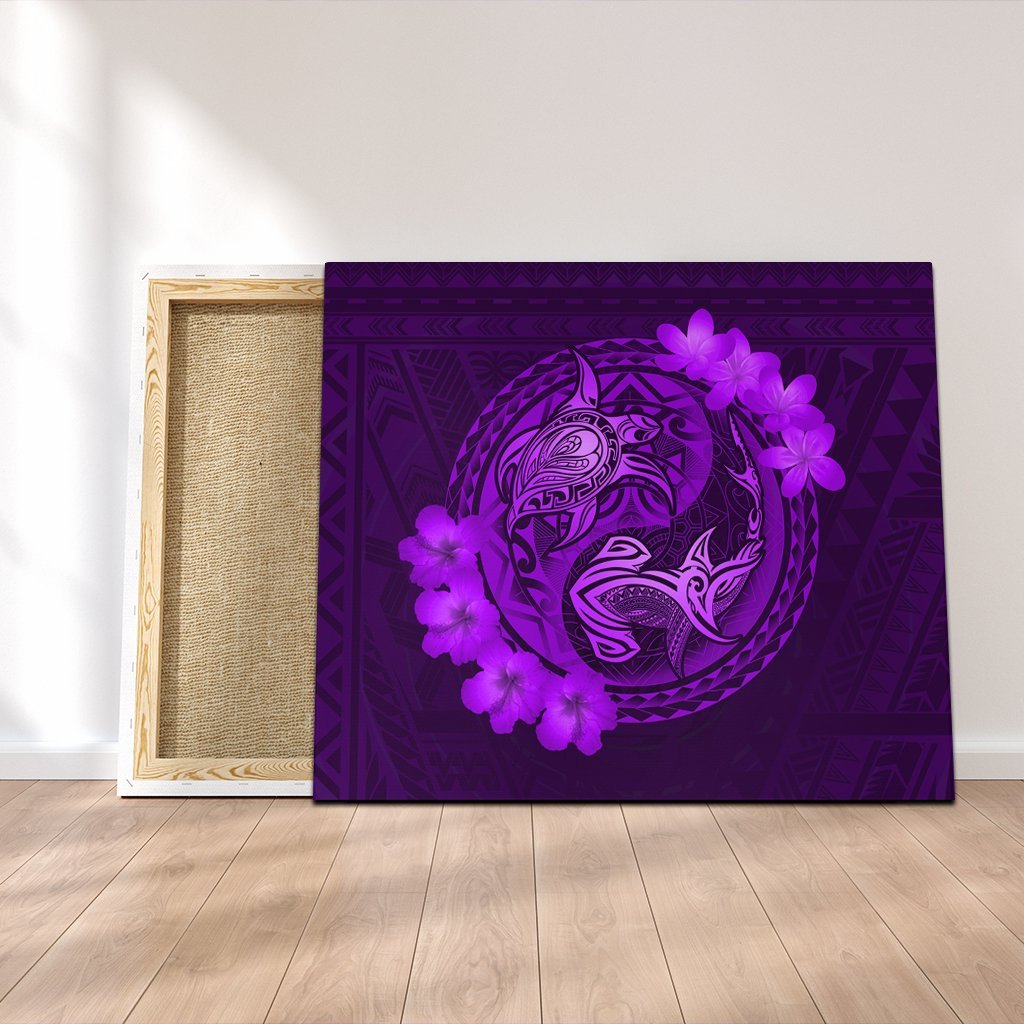 Hawaii Yin Yang Turtle Shark Hibiscus Plumeria Canvas - Purple - AH Canvas Poly-cotton - Polynesian Pride