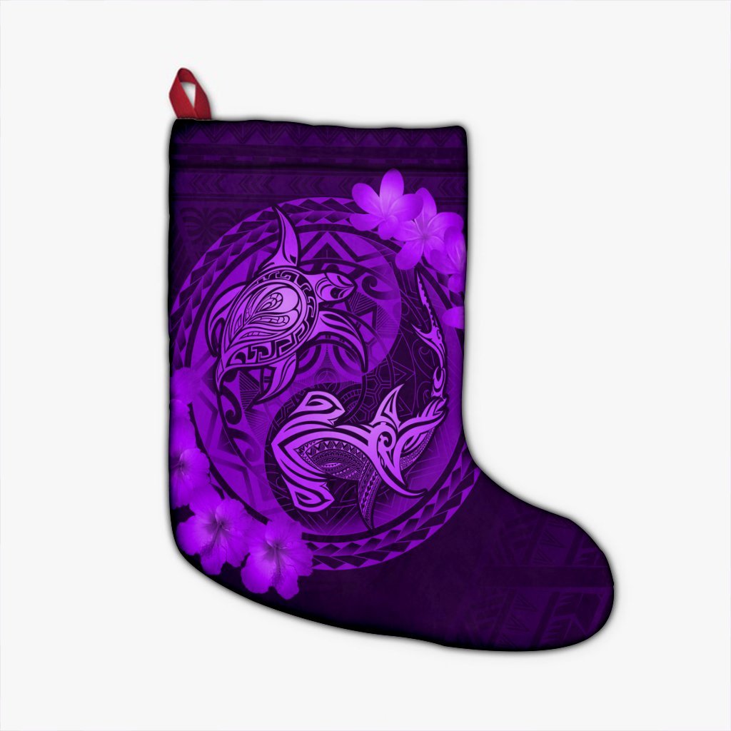 Hawaii Yin Yang Turtle Shark Hibiscus Plumeria Christmas Stocking - Purple - AH Christmas Stocking 26 X 42 cm Black - Polynesian Pride