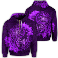 Hawaii Yin Yang Turtle Shark Hibiscus Plumeria Zip Hoodie Purple Unisex Art - Polynesian Pride