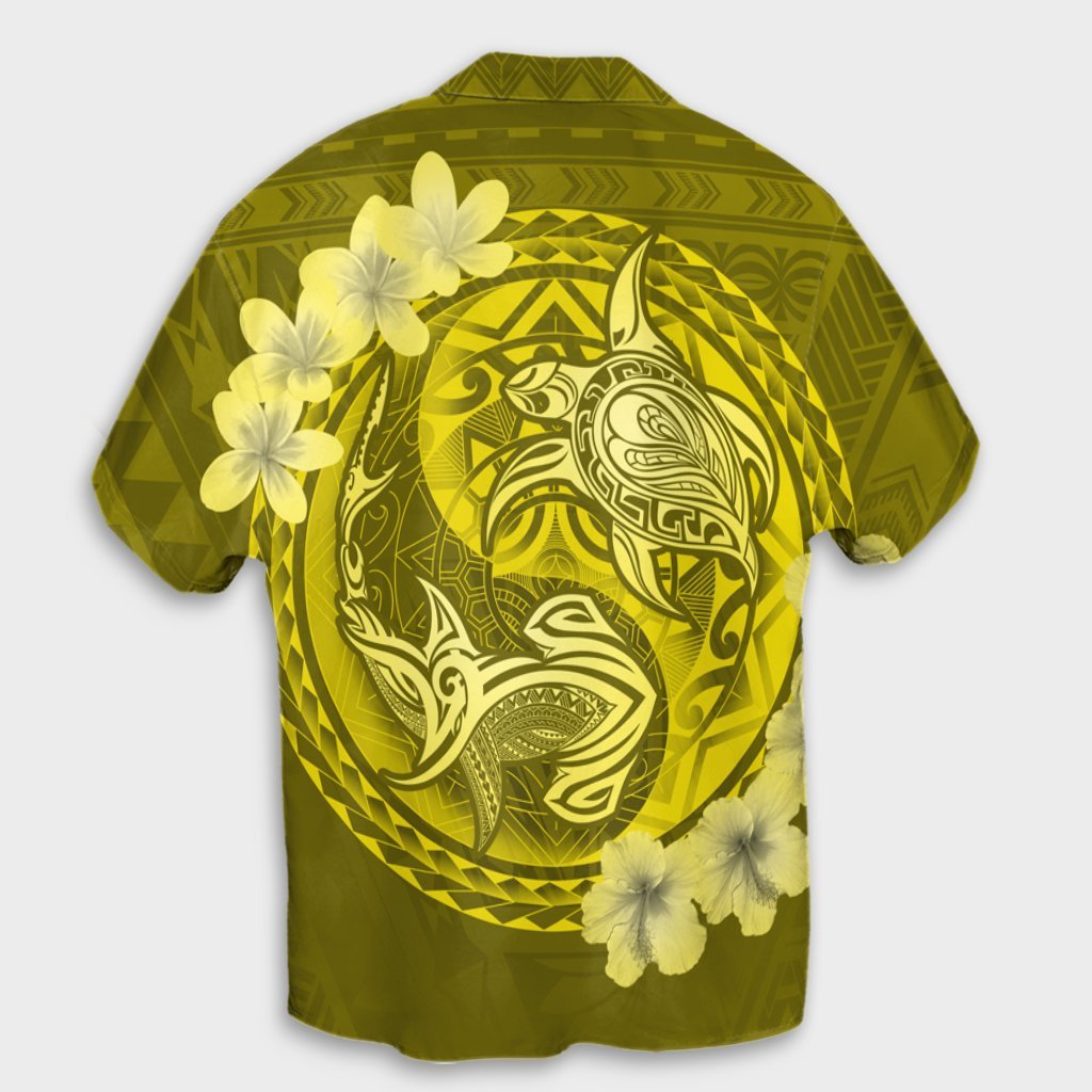 Hawaii Yin Yang Turtle Shark Hibiscus Plumeria Hawaiian Shirt - Yellow - AH - Polynesian Pride