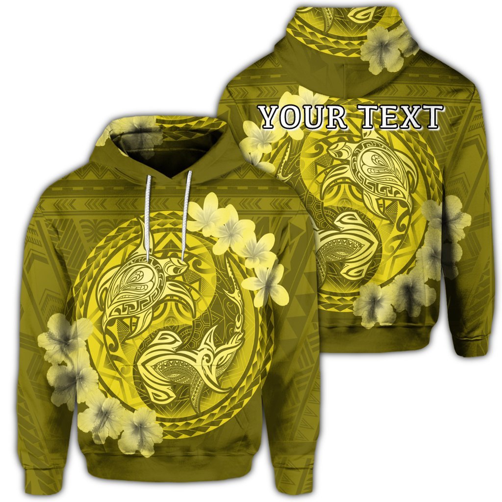 Custom Hawaii Yin Yang Turtle Shark Hibiscus Plumeria Hoodie Yellow Unisex Art - Polynesian Pride