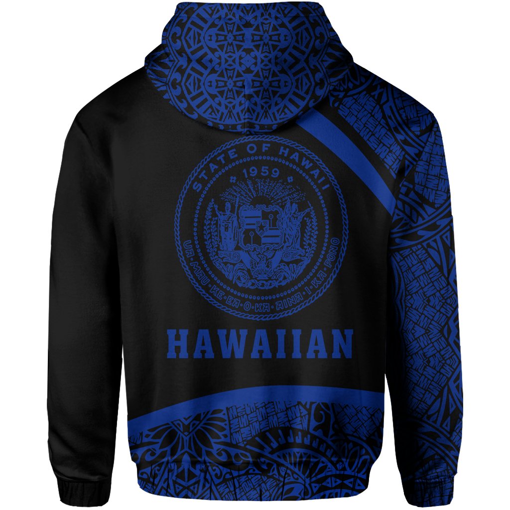 Hawaii Polynesian Zipper Hoodie Blue Round Style - Polynesian Pride