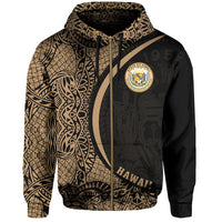 Hawaii Polynesian Zipper Hoodie Gold Round Style - Polynesian Pride