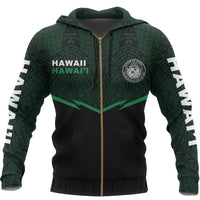 Hawaii Polynesian Zipper Hoodie Green Energy Style - Polynesian Pride